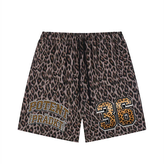 Unisex Heavyweight Leopard Drawstring Shorts