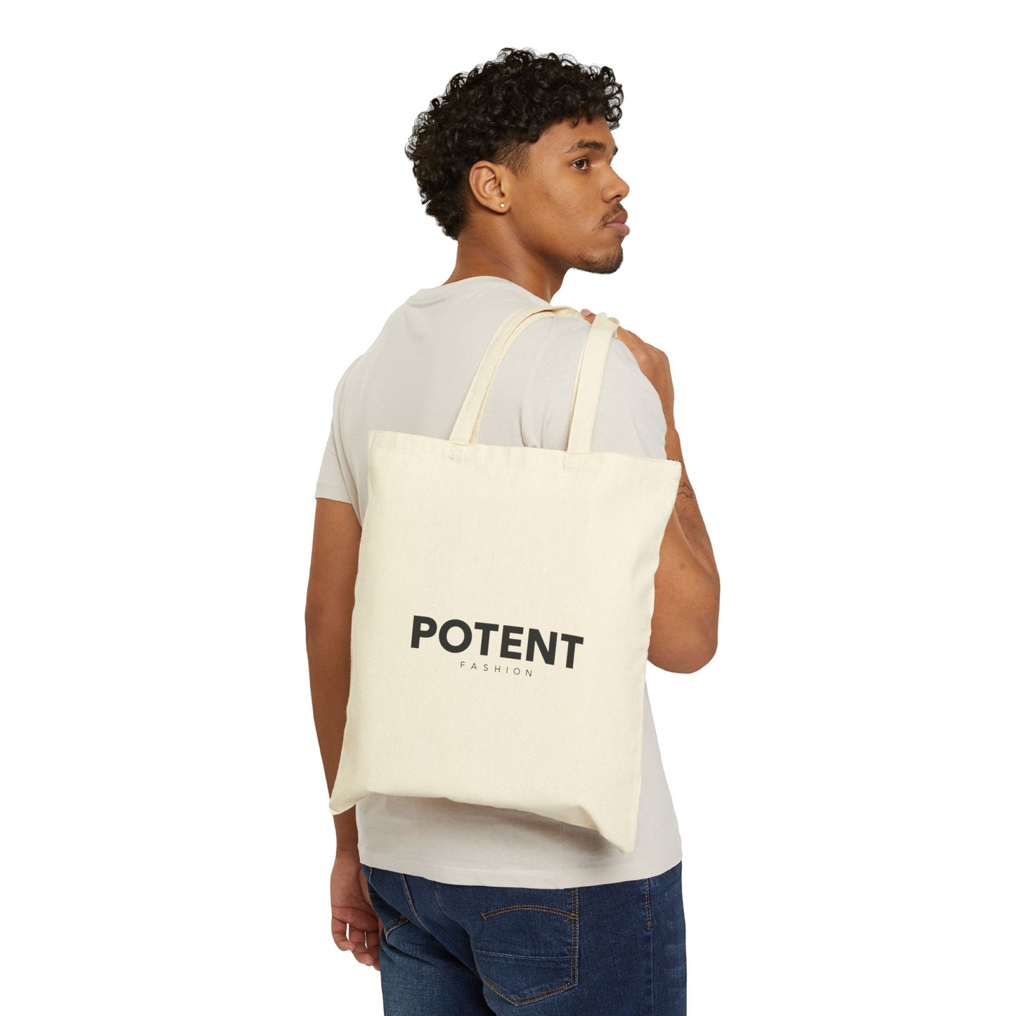 Canvas Tote Bag — Minimalist 'Potent' Fashion Tote with Portrait Illustration