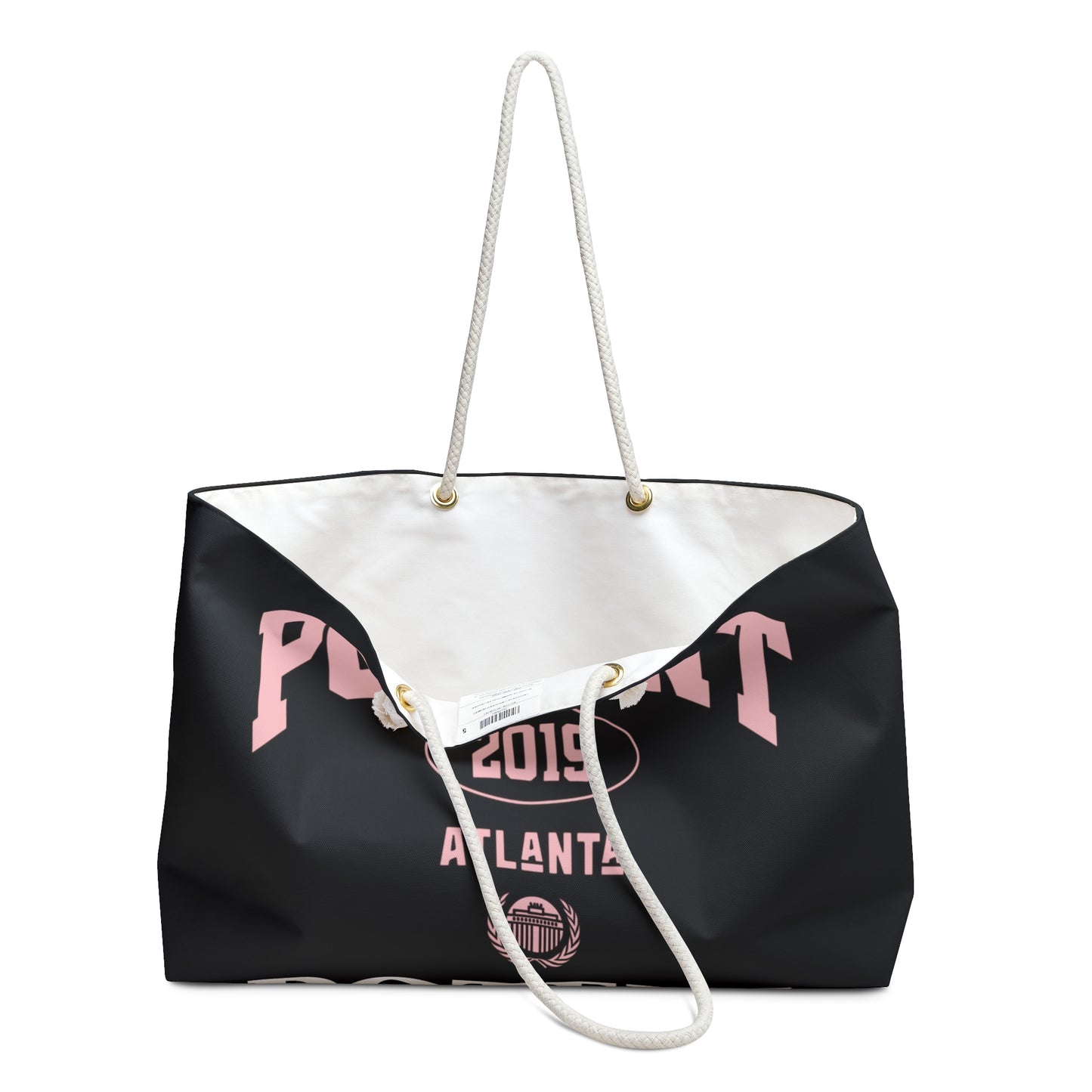 Potent Hooded Figure Weekender Bag — Moody Black Travel Tote with Masked Hoodie Design