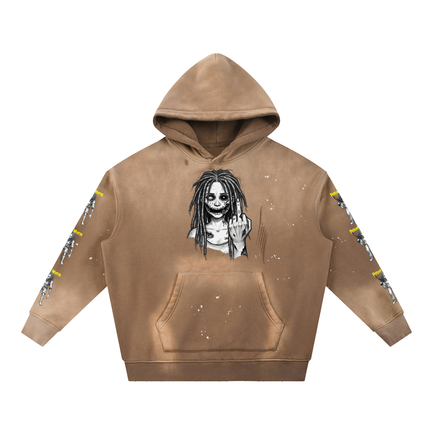 Vintage Washed Frayed Fleece Hoodie