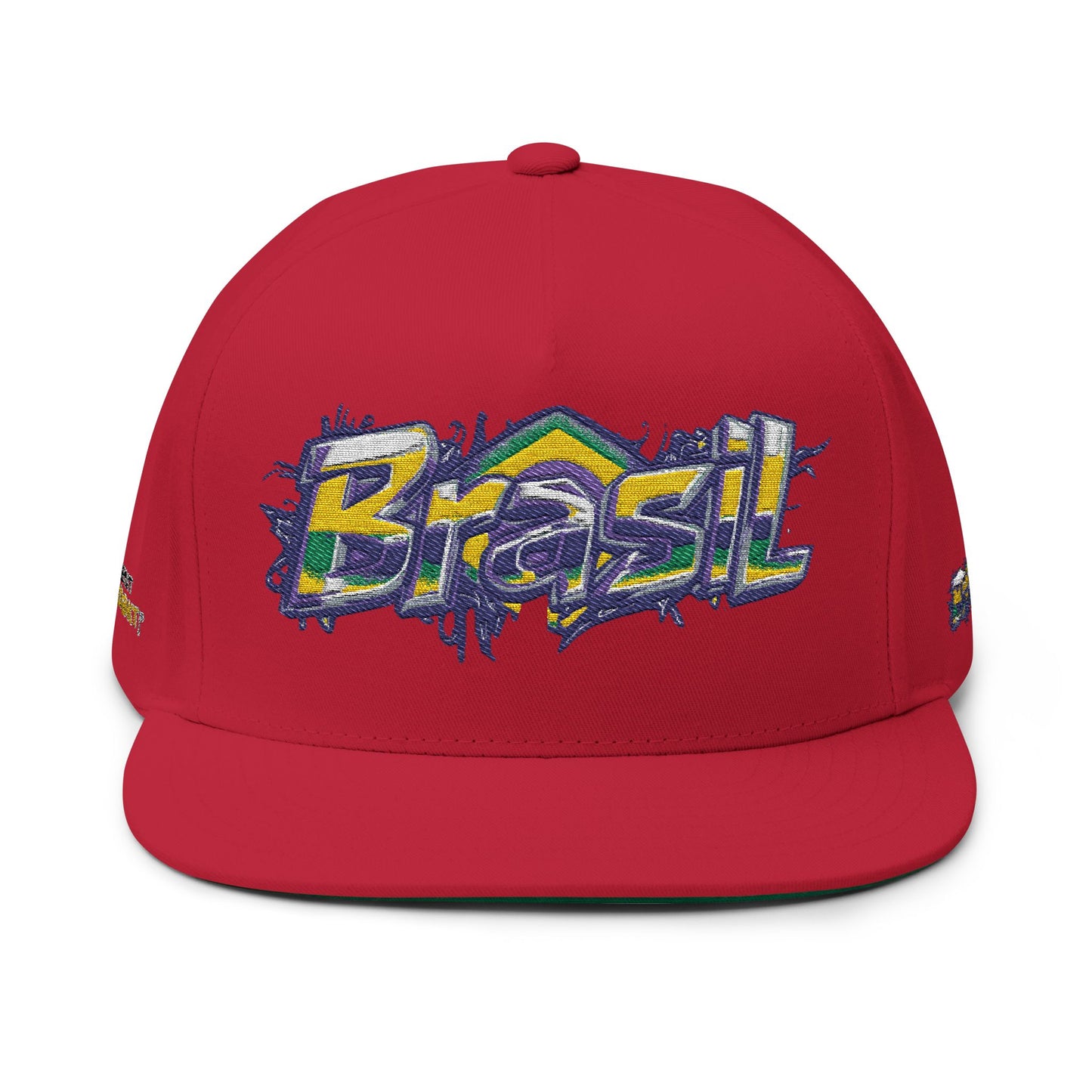 Brasil Graffiti Embroidered Flat Bill Cap — Brazilian Flag Streetwear Snapback