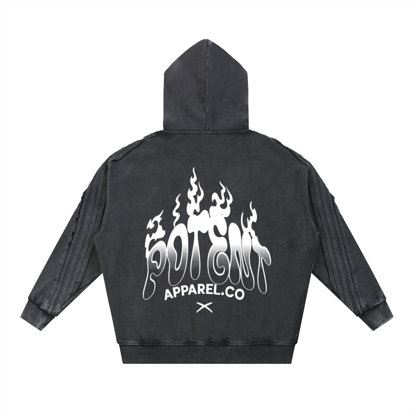 Snow Washed Tape Raw Edge Zip Hoodie