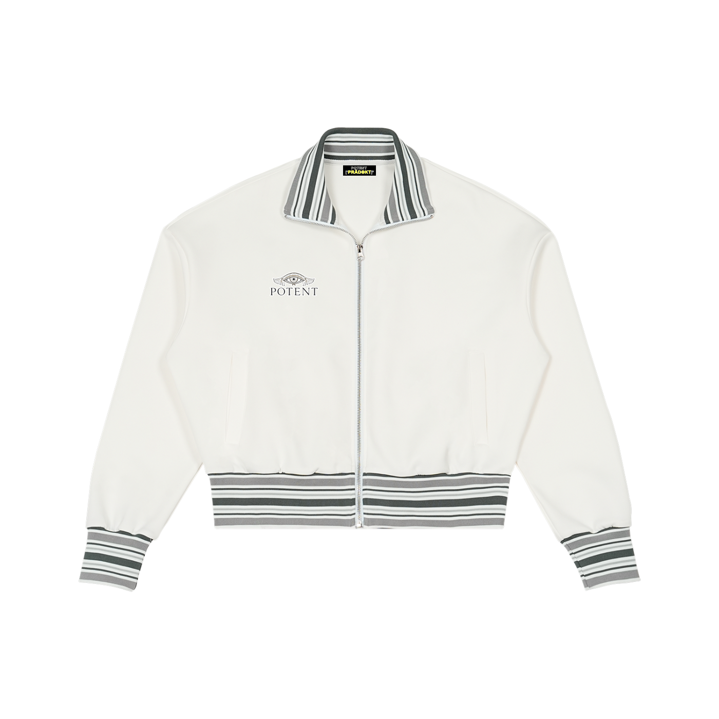 Striped Rib Collar Zip Jacket