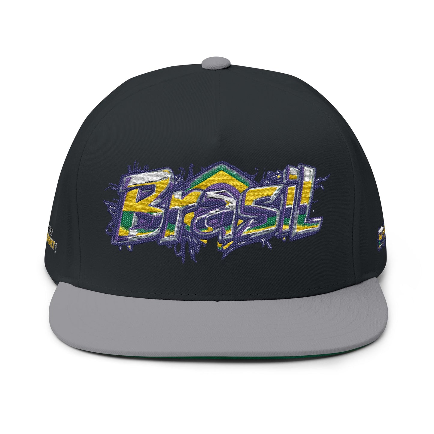 Brasil Graffiti Embroidered Flat Bill Cap — Brazilian Flag Streetwear Snapback