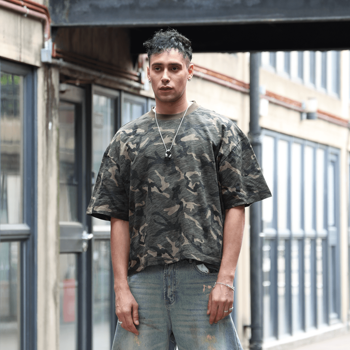 Unisex Heavyweight Camo Cropped Oversized T-Shirt (205GSM)