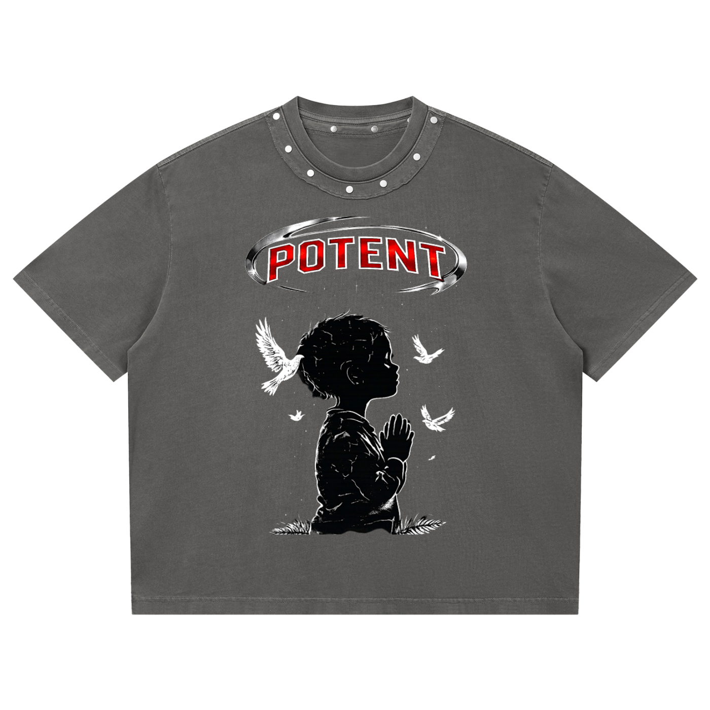 Unisex Washed Boxy Studded T-Shirt
