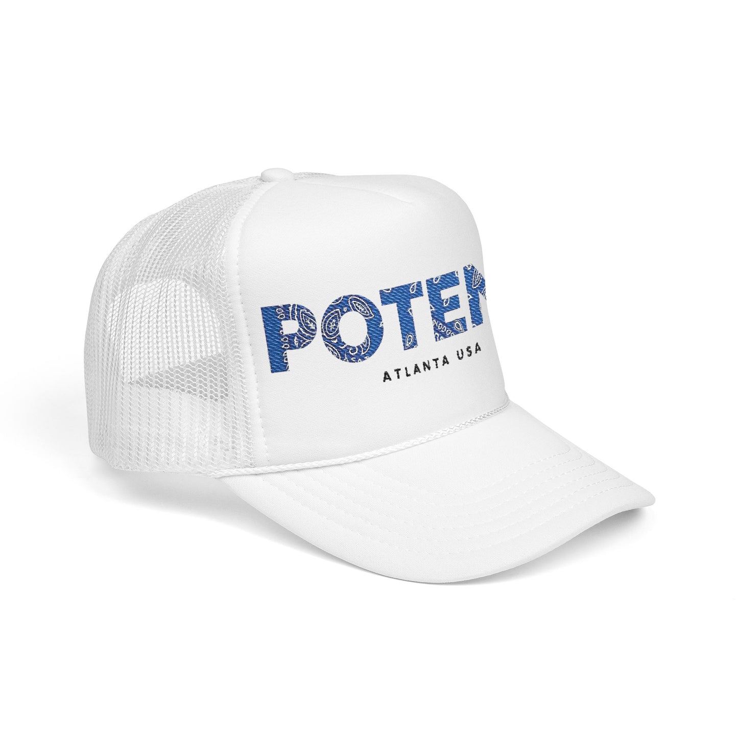 Potent Embroidered Trucker Hat — Navy Foam Mesh Cap