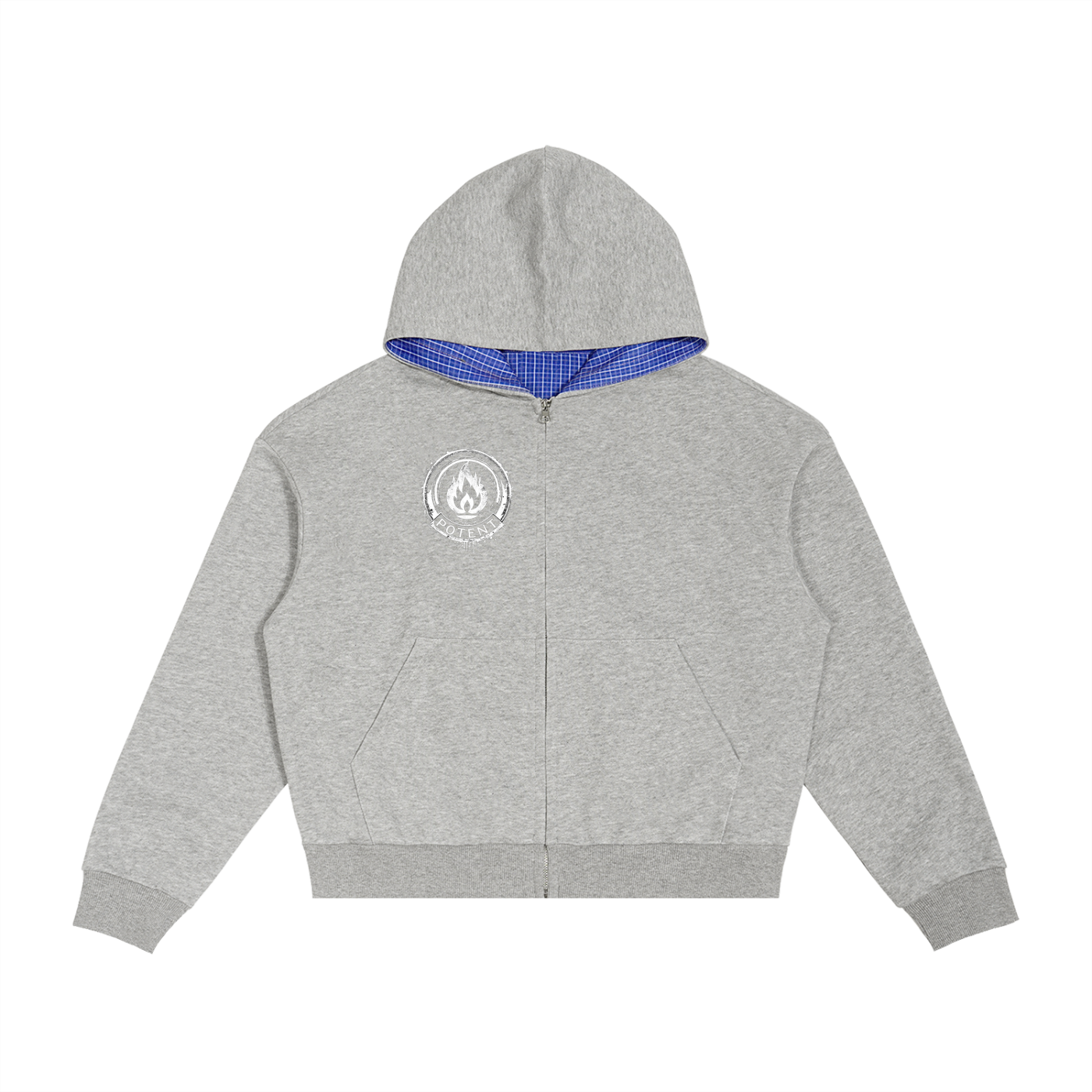 Contrast Plaid Boxy Zip Hoodie 350 GSM