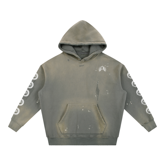 Vintage Washed Frayed Fleece Hoodie 360 GSM