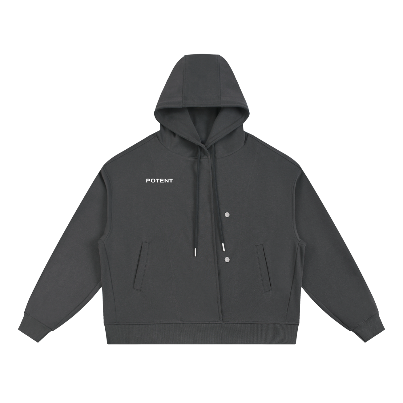 Boxy Button Placket Hoodie