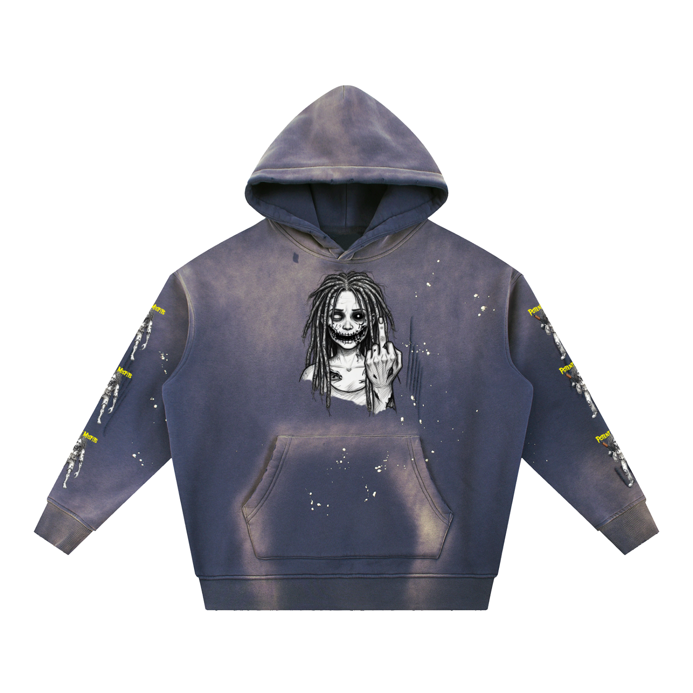 Vintage Washed Frayed Fleece Hoodie