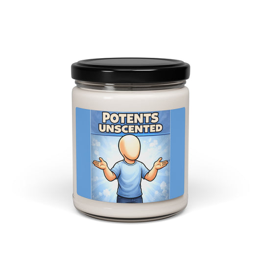 Unscented Soy Candle - "Potents Unscented" Funny Minimalist Jar (9 oz)