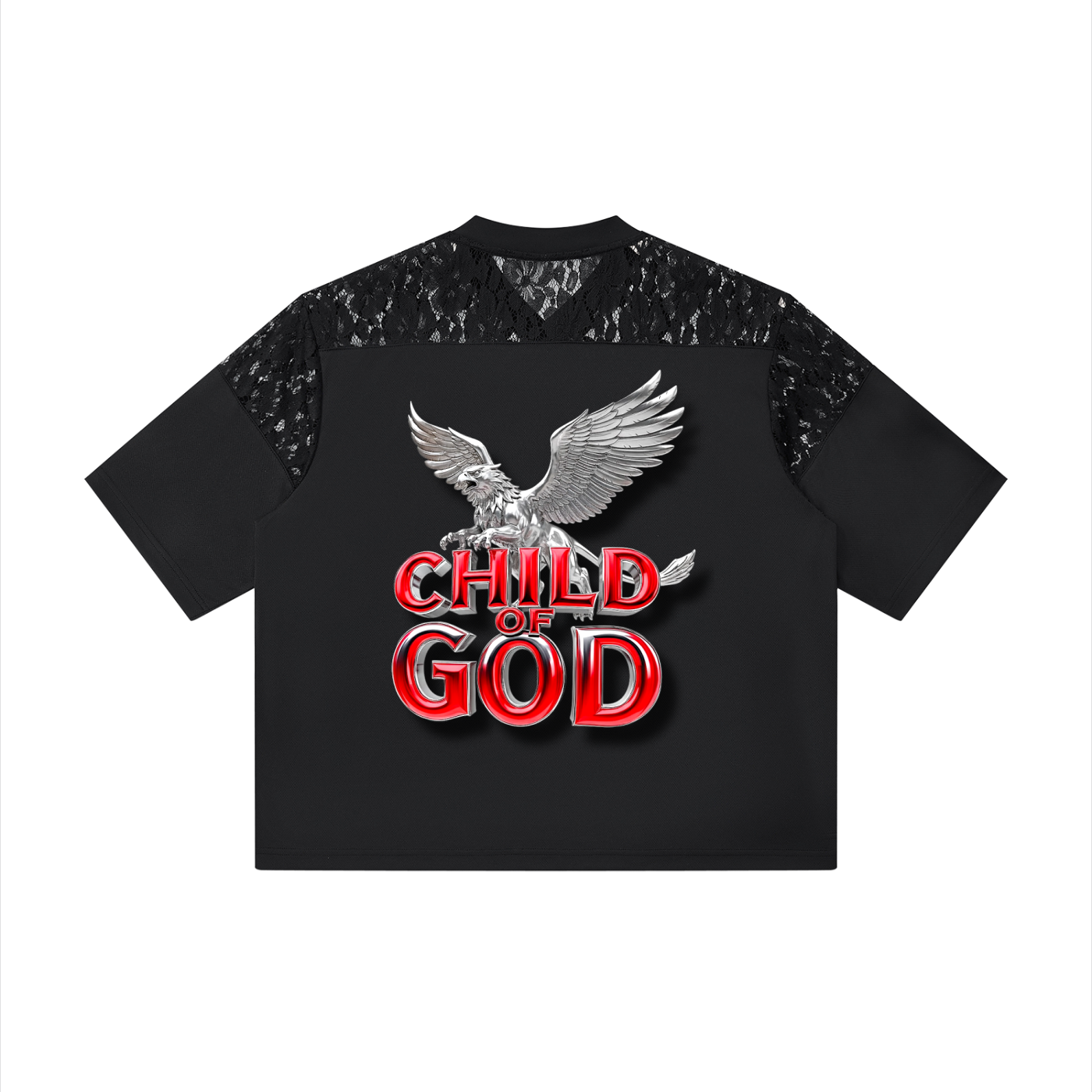 Unisex Lace Paneling V-Neck T-Shirt