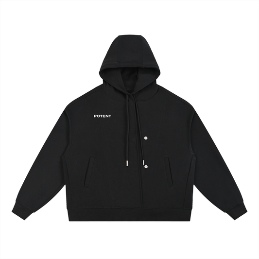 Boxy Button Placket Hoodie
