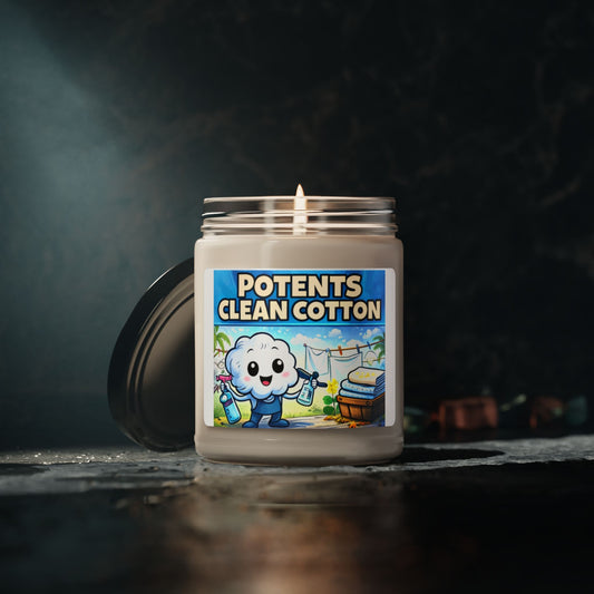 POTENTS Clean SUPIMA Cotton Scented Soy Candle — 9oz Fresh Laundry Aroma