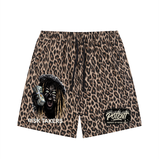 Unisex Heavyweight Leopard Drawstring Shorts