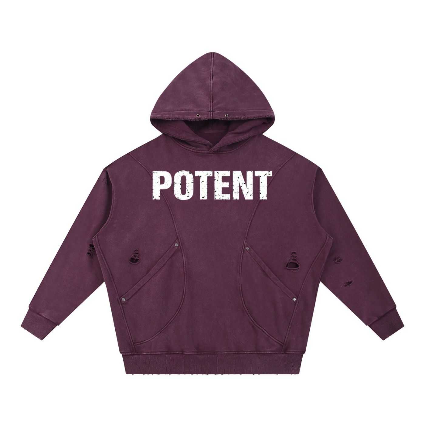 Snow Washed Distressed Panel Pocket Hoodie