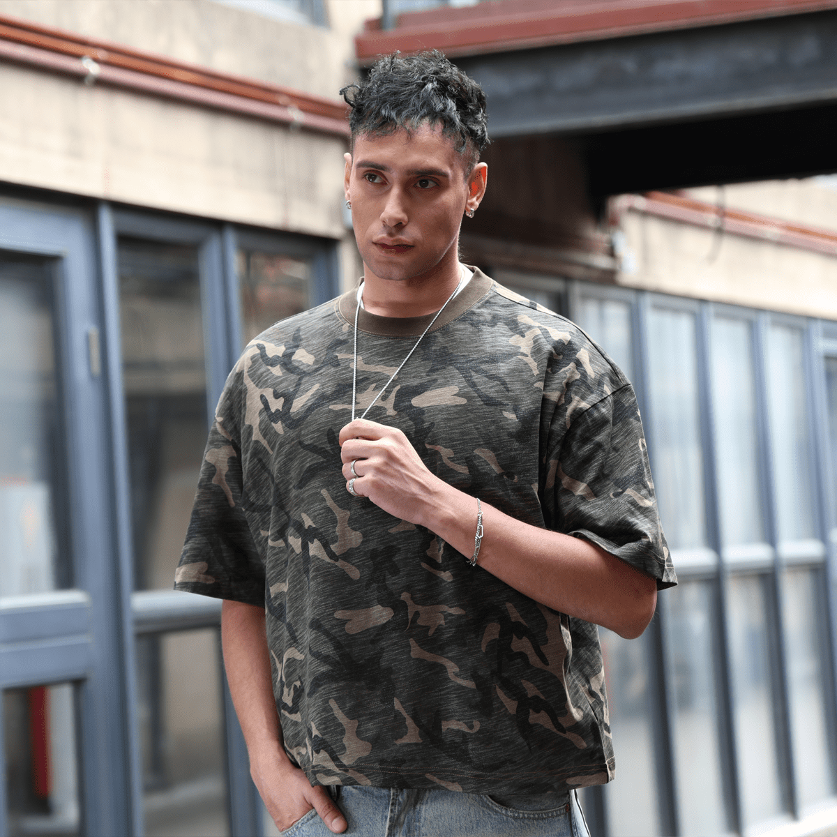 Unisex Heavyweight Camo Cropped Oversized T-Shirt (205GSM)