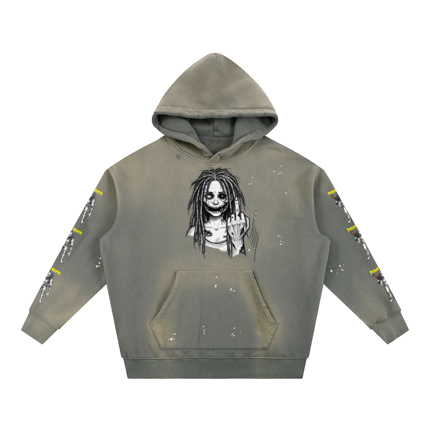 Vintage Washed Frayed Fleece Hoodie