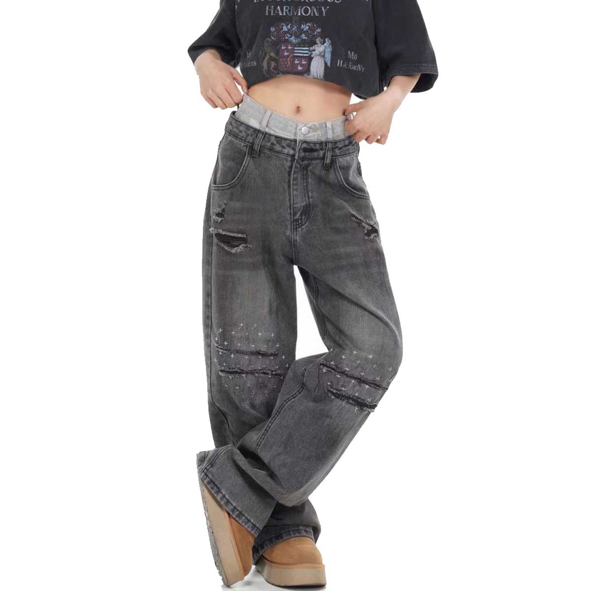 Vintage - inspired Street - style Women's Ripped Jeans