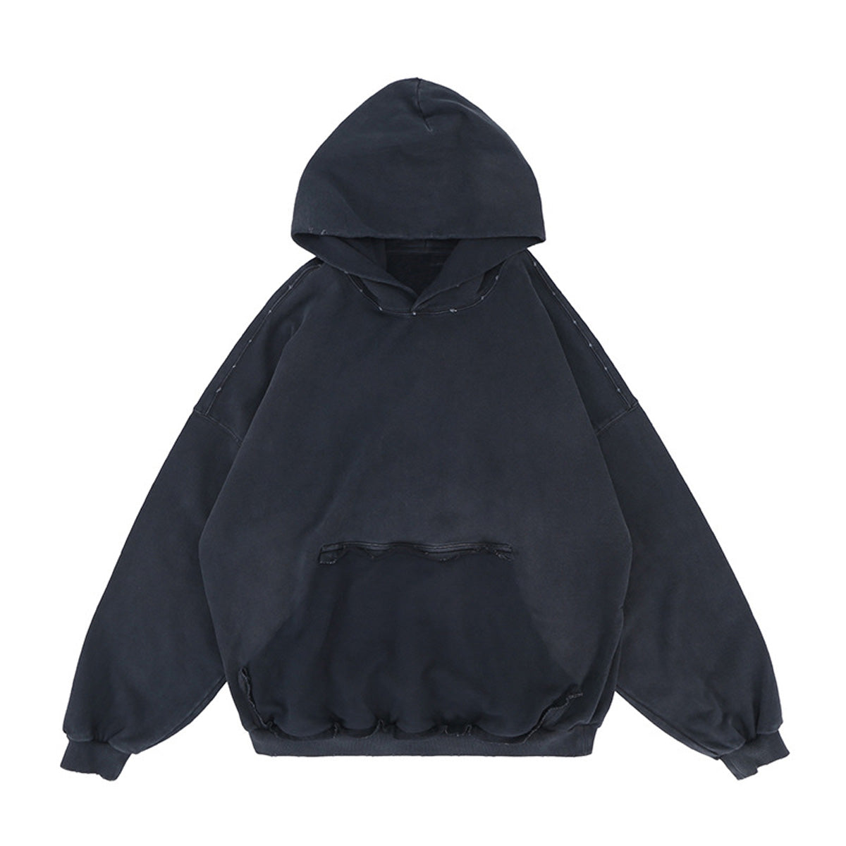 Heavyweight Reverse Pocket Design Distressed Hoodie (440GSM)