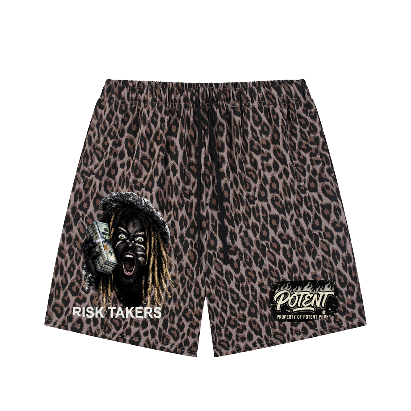 Unisex Heavyweight Leopard Drawstring Shorts