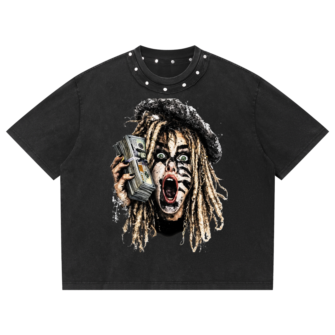 Unisex Washed Boxy Studded T-Shirt