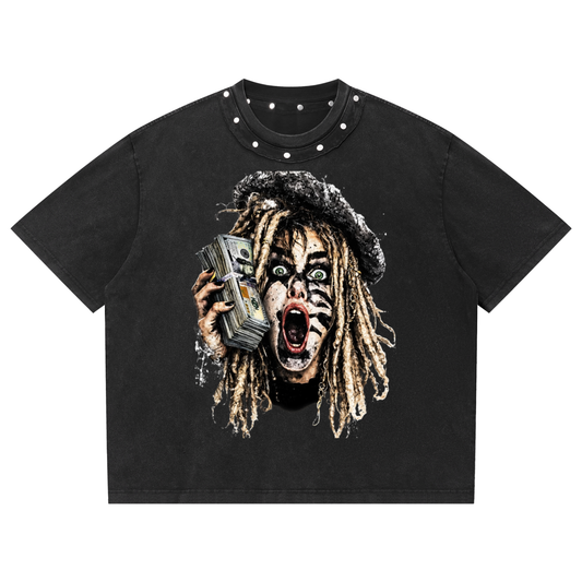 Unisex Washed Boxy Studded T-Shirt