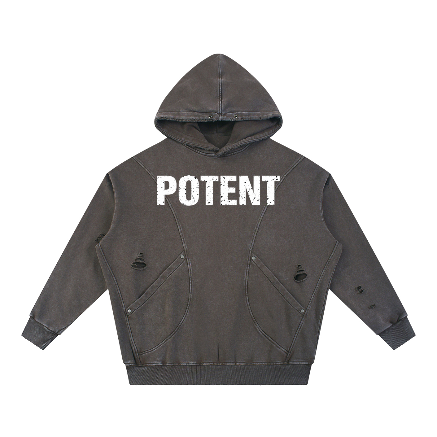 Snow Washed Distressed Panel Pocket Hoodie
