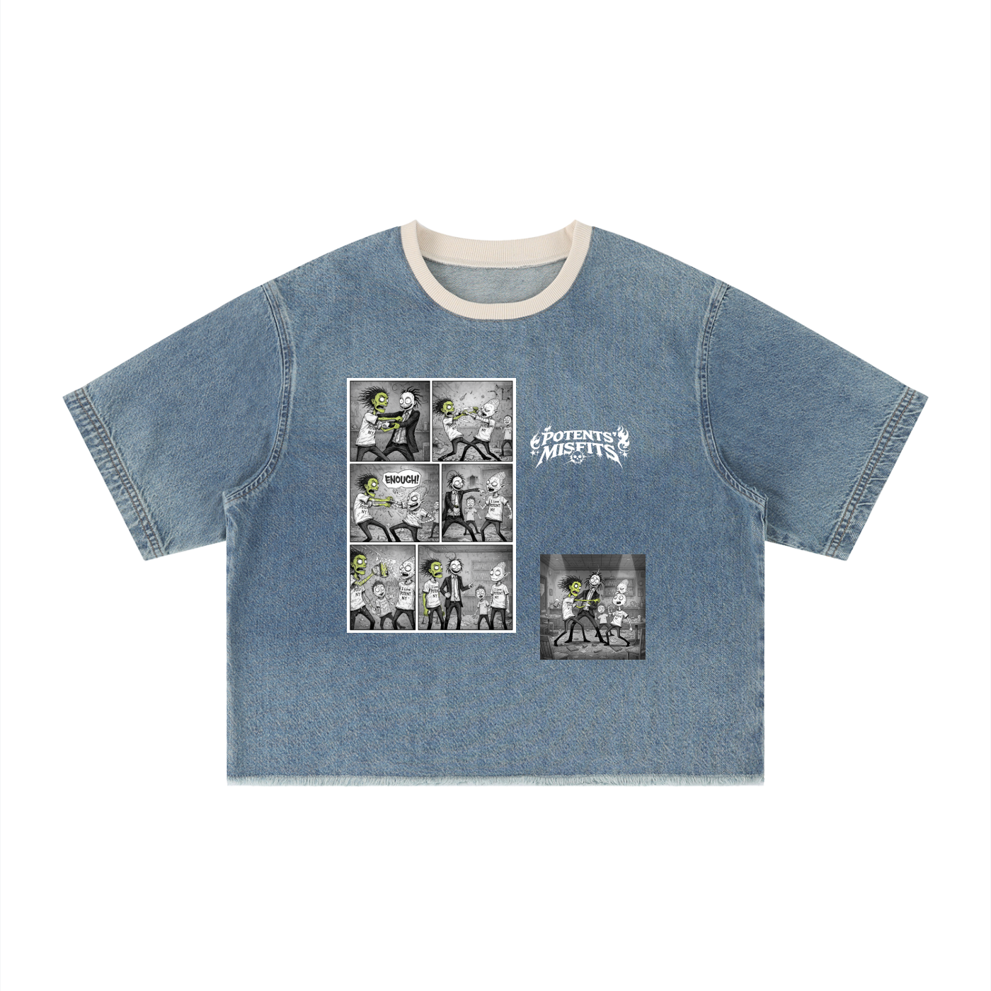Unisex Vintage Wash Boxy Raw Hem Denim T-Shirt