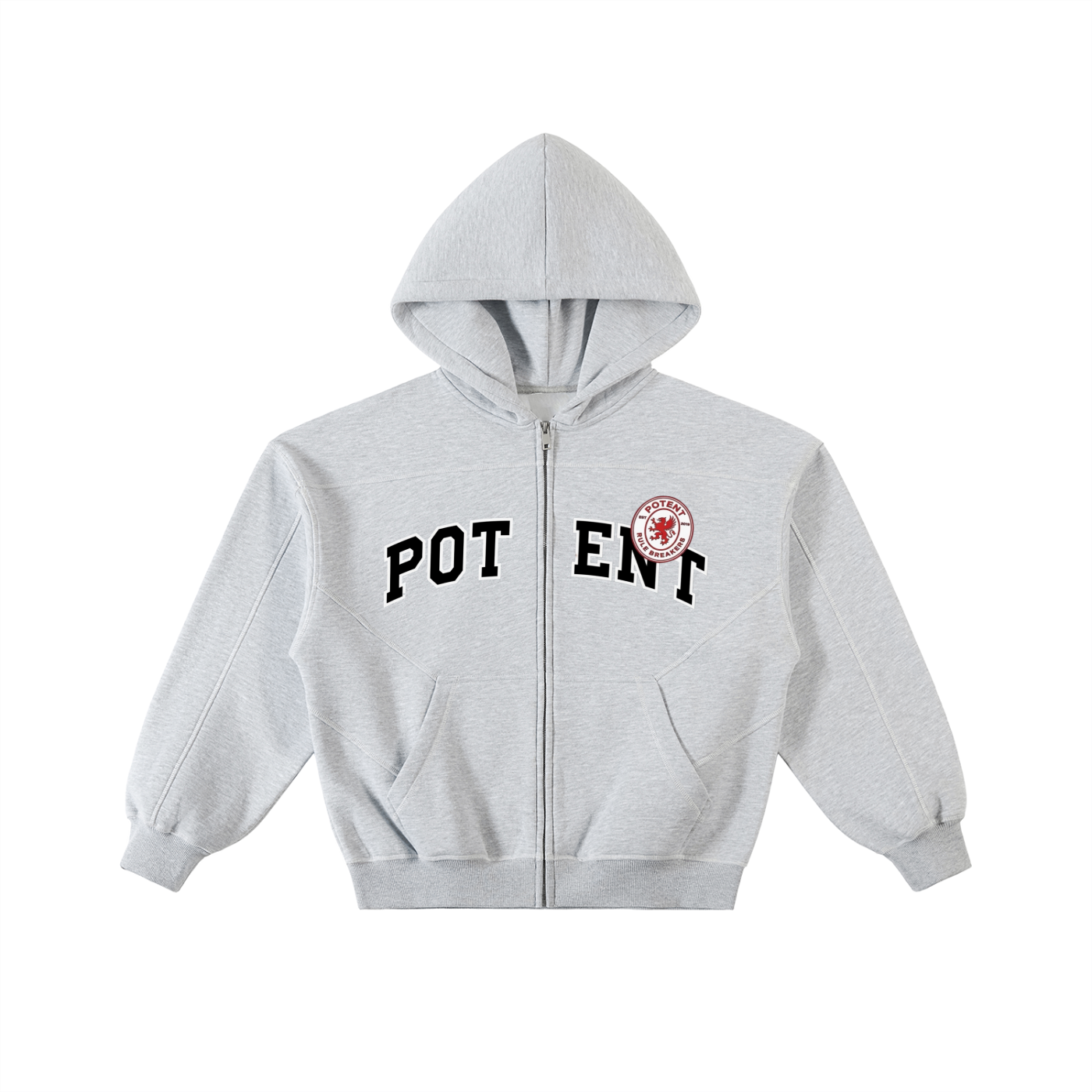 Contrast-Stitched Boxy Fleece Zip Hoodie