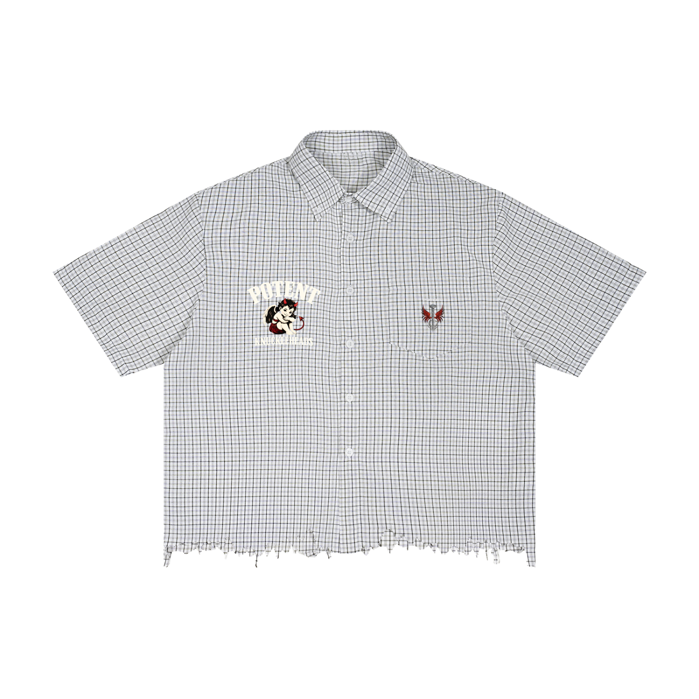 Unisex Distressed Plaid Boxy Shirt