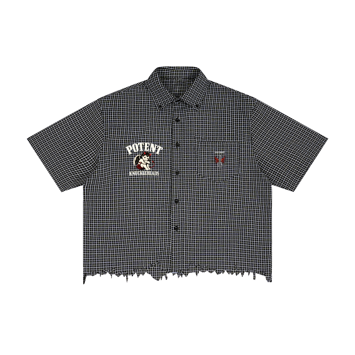 Unisex Distressed Plaid Boxy Shirt