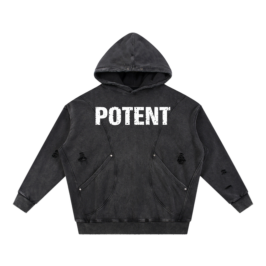 Snow Washed Distressed Panel Pocket Hoodie