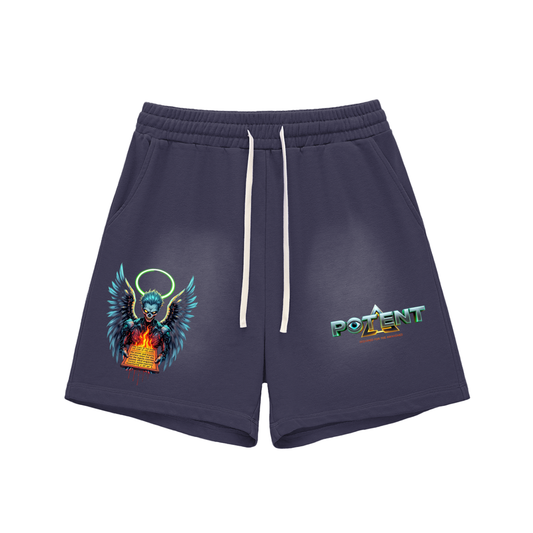 Sun Fade Raw Edge Cotton Shorts