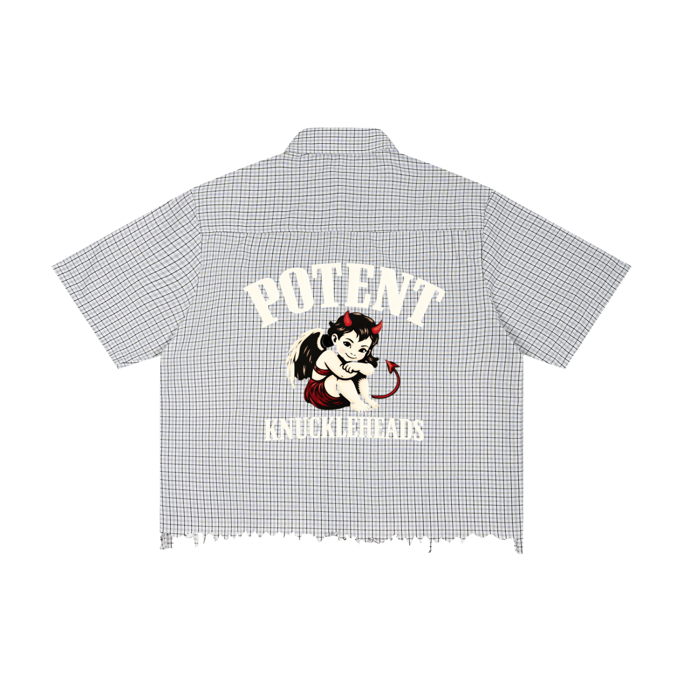 Unisex Distressed Plaid Boxy Shirt