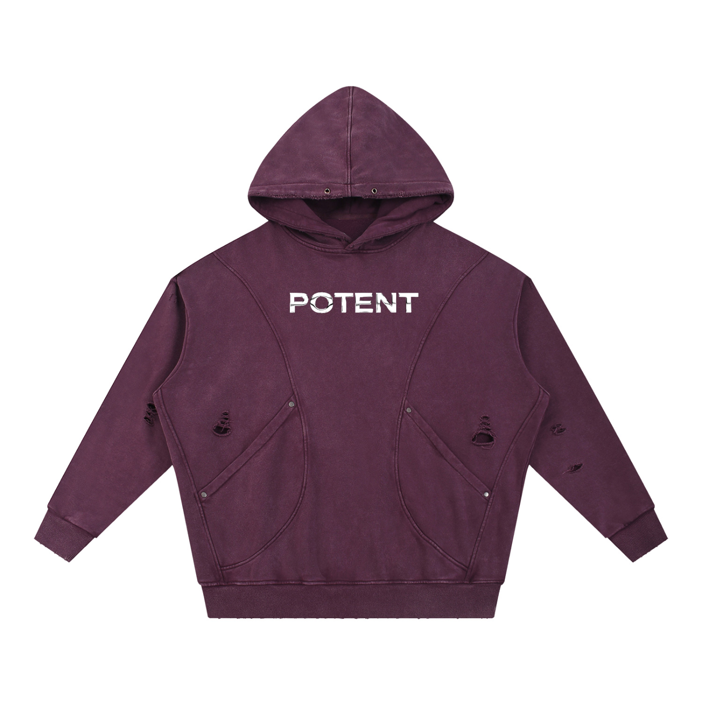 Snow Washed Distressed Panel Pocket Hoodie
