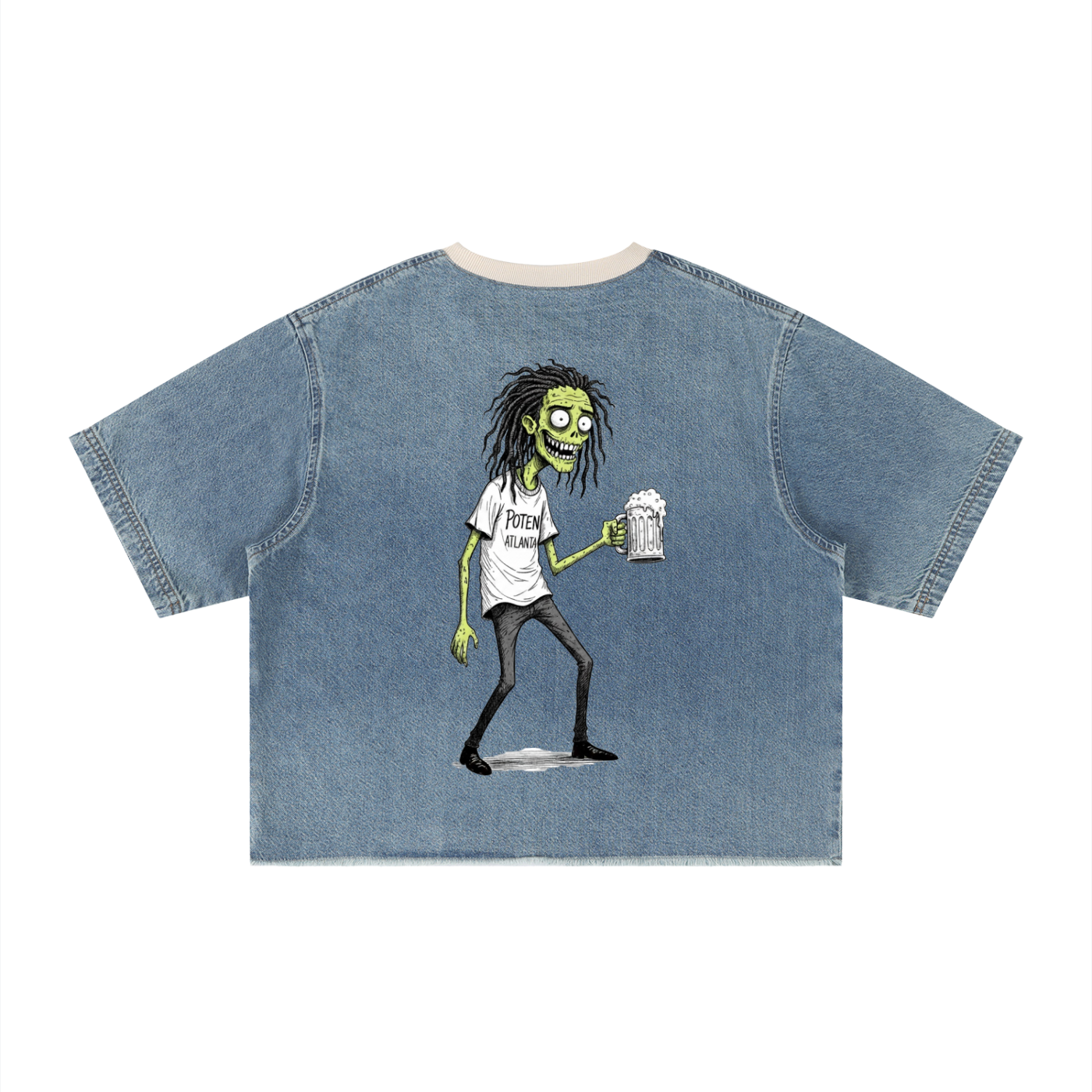 Unisex Vintage Wash Boxy Raw Hem Denim T-Shirt