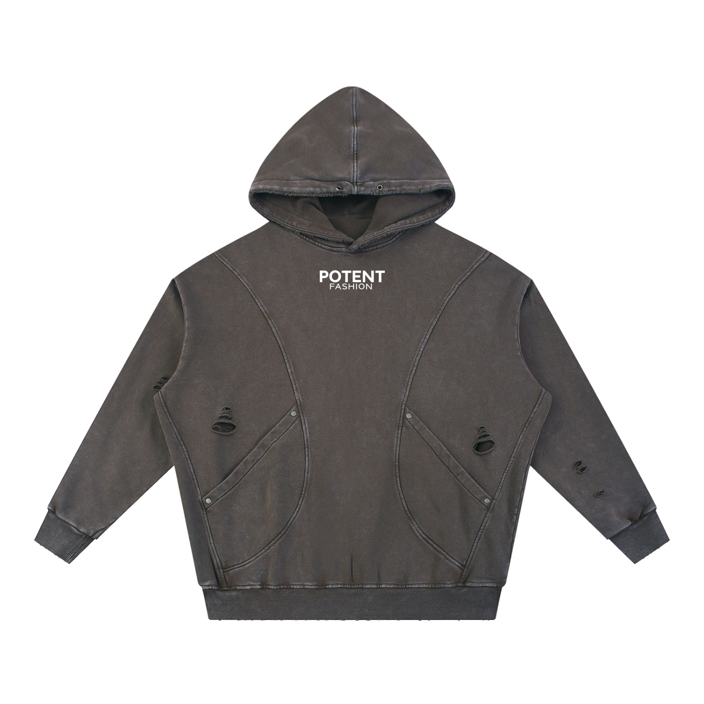 Snow Washed Distressed Panel Pocket Hoodie 420 GSM
