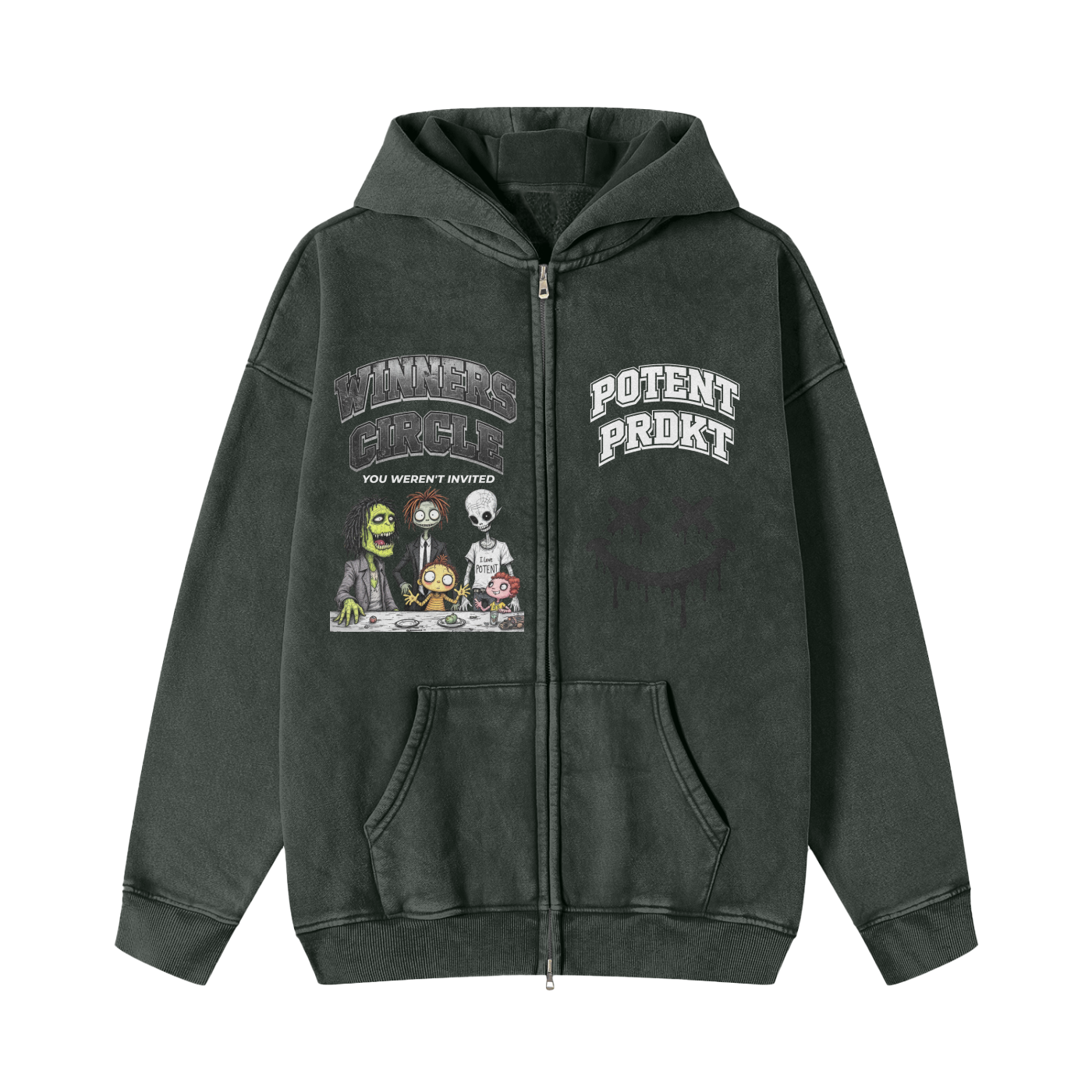 Snow Washed Zip-Through Fleece Hoodie