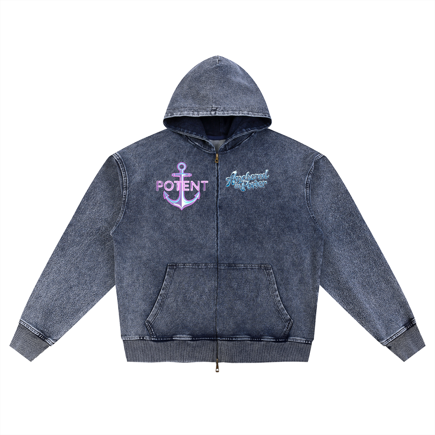 Snow Wash Oversized Zip-Up Hoodie
