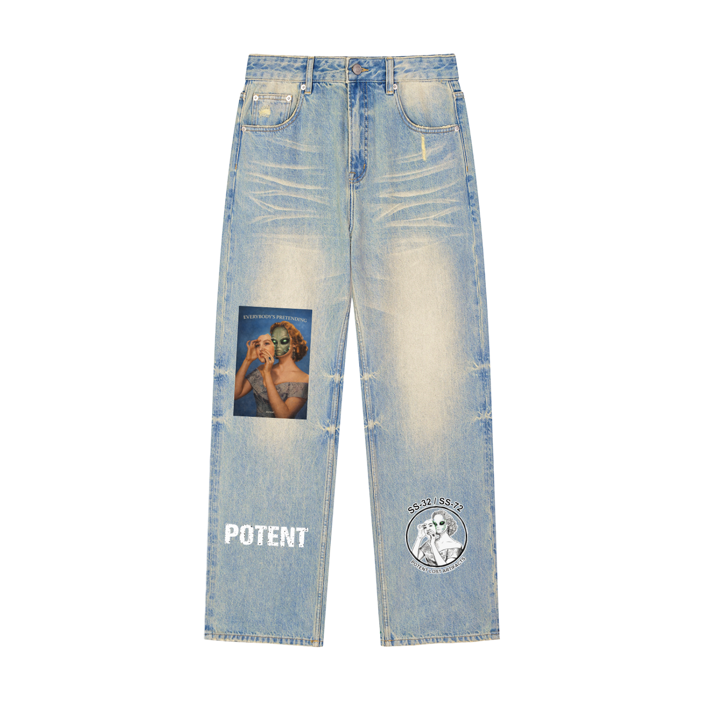 Sun Fade Raw Hem Denim Jeans