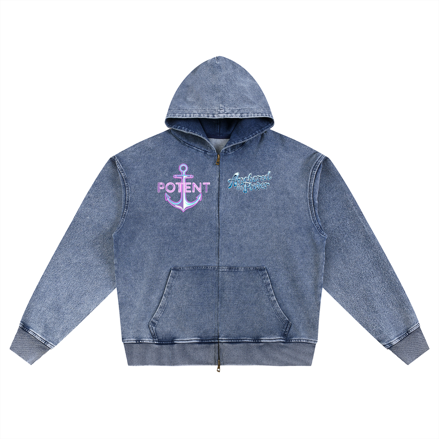 Snow Wash Oversized Zip-Up Hoodie