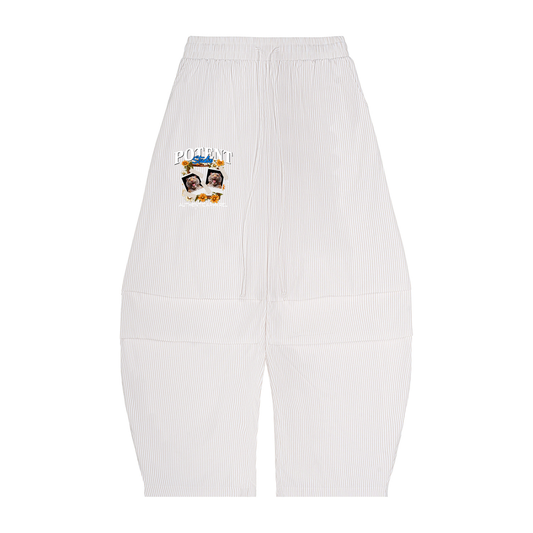 Vertical Stripe Drawstring Barrel Pants