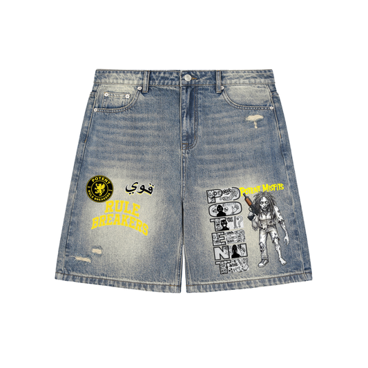 Faded Distressed Baggy Denim Shorts
