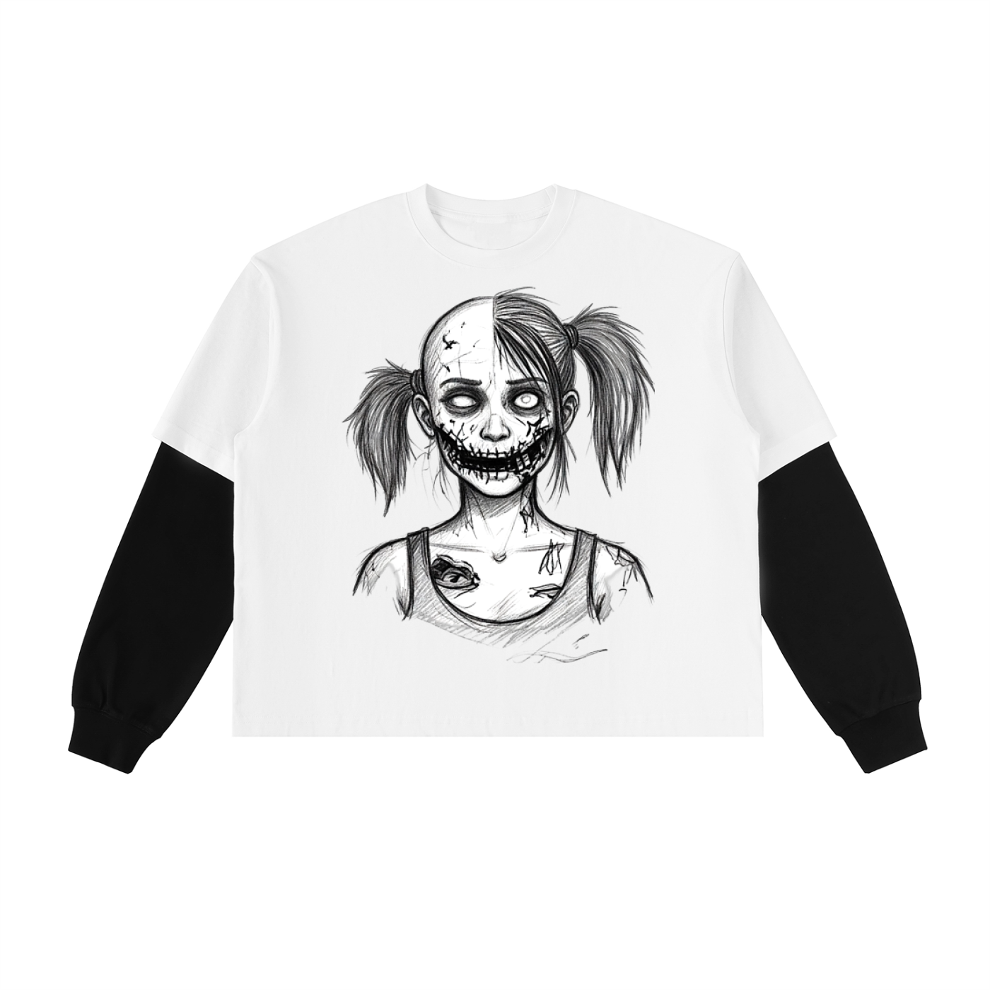 Layered Contrast Sleeve Cotton T-Shirt
