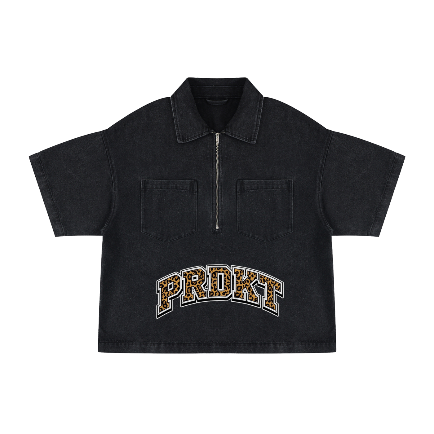 Unisex Vintage Wash Boxy Quarter-Zip Denim Shirt