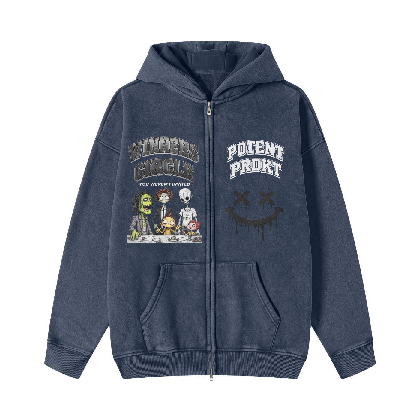 Snow Washed Zip-Through Fleece Hoodie