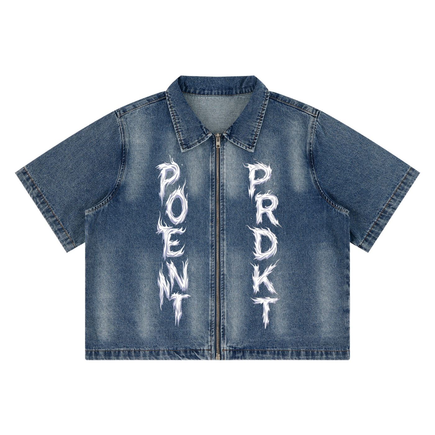 Unisex Vintage Washed Full-Zip Denim Shirt