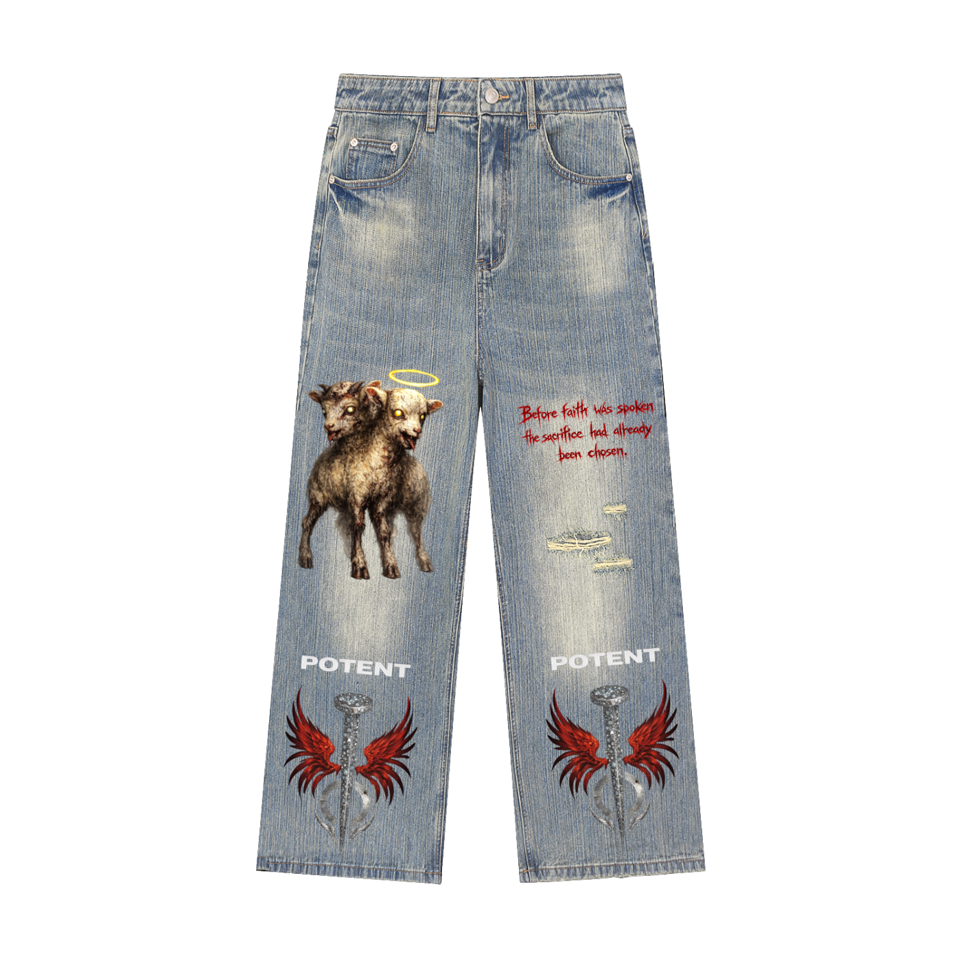 Vintage Wash Distressed Denim Jeans
